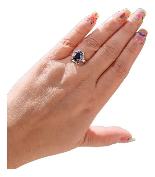 Anillo Afrodita Promesa Matrimonio Plata925 Compromiso Mujer Negro Ajustable