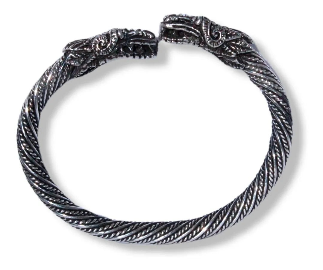 Pulsera Quetzalcóatl Doble Plata 925 Pulso Tipo Bali Hombre