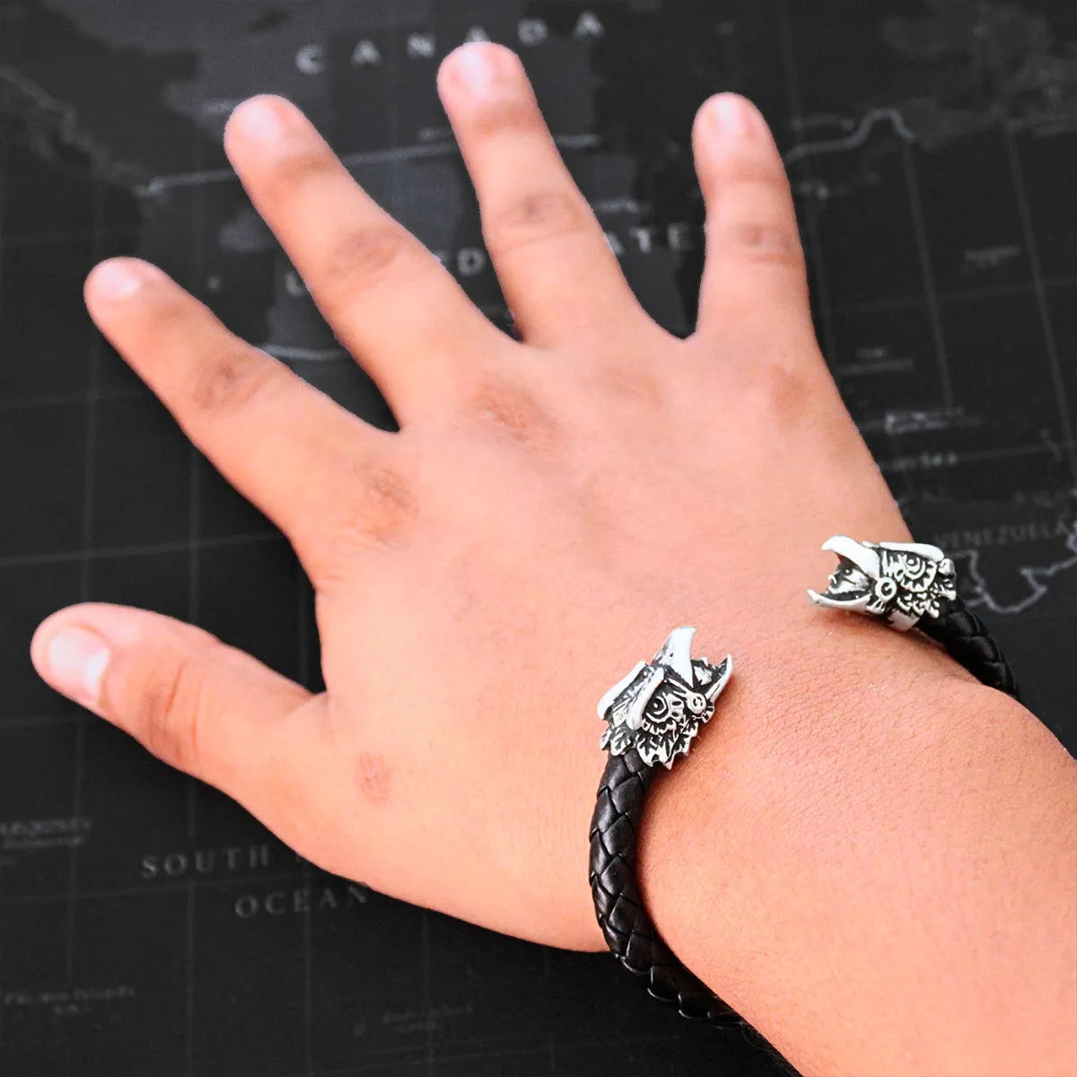 Pulsera Guerrero Águila Plata925 Hombre Mujer Piel Ajustable