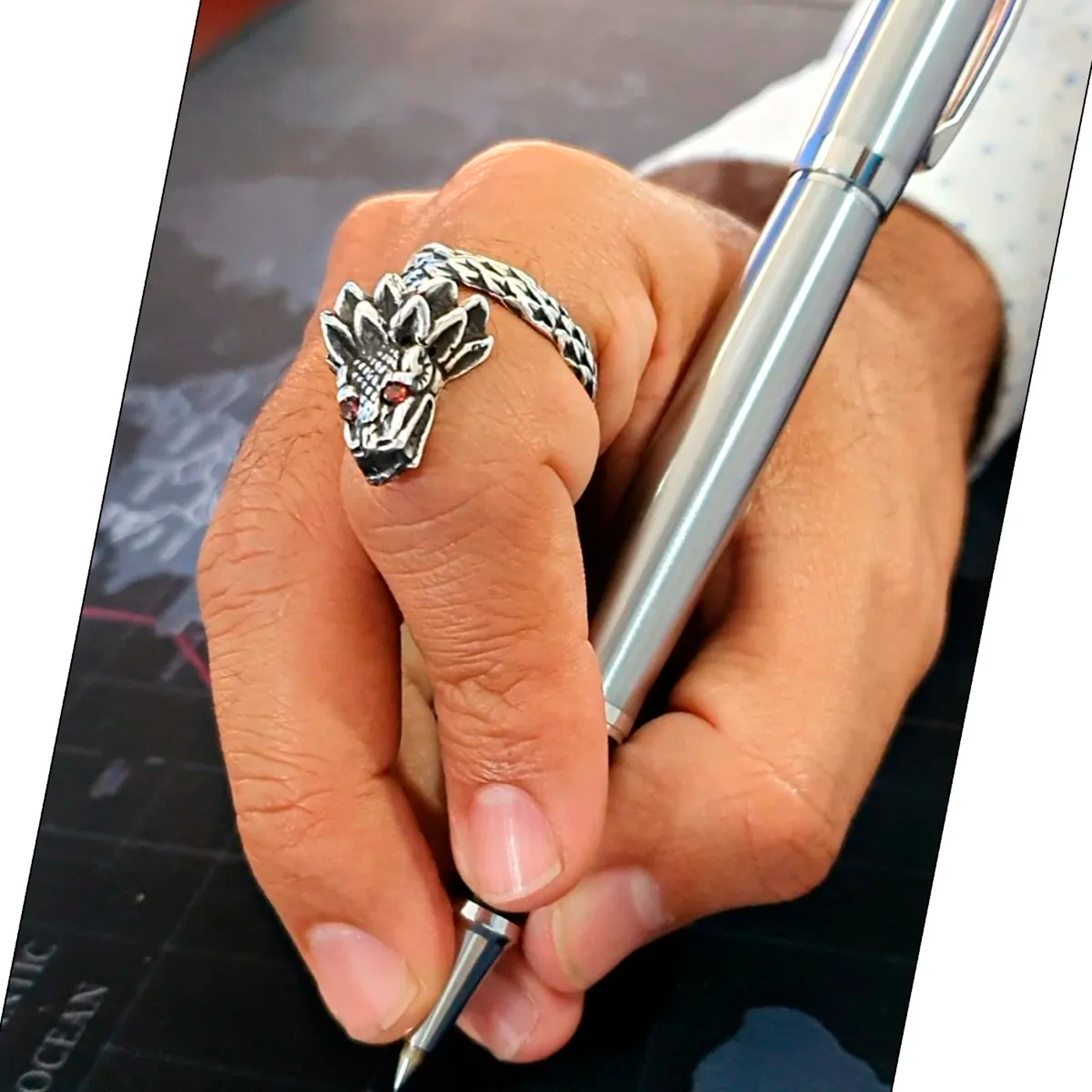 Anillo Quetzalcóatl Hombre Plata 925 Maciza Ajustable | Joyería Gamma