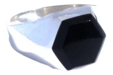 Anillo Hombre Plata 925 Pitágoras Piedra Ónix Hexagonal