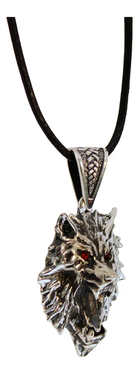 Dije Lobo Fenrir Plata 925 Hombre Collar Cordón Piel Taxco