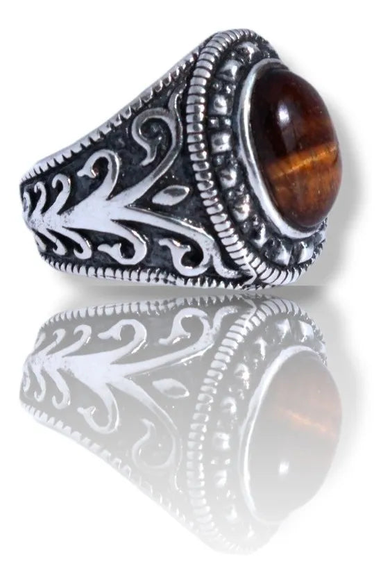 Anillo Turco Otomano Plata925 Hombre Ojo De Tigre Líder