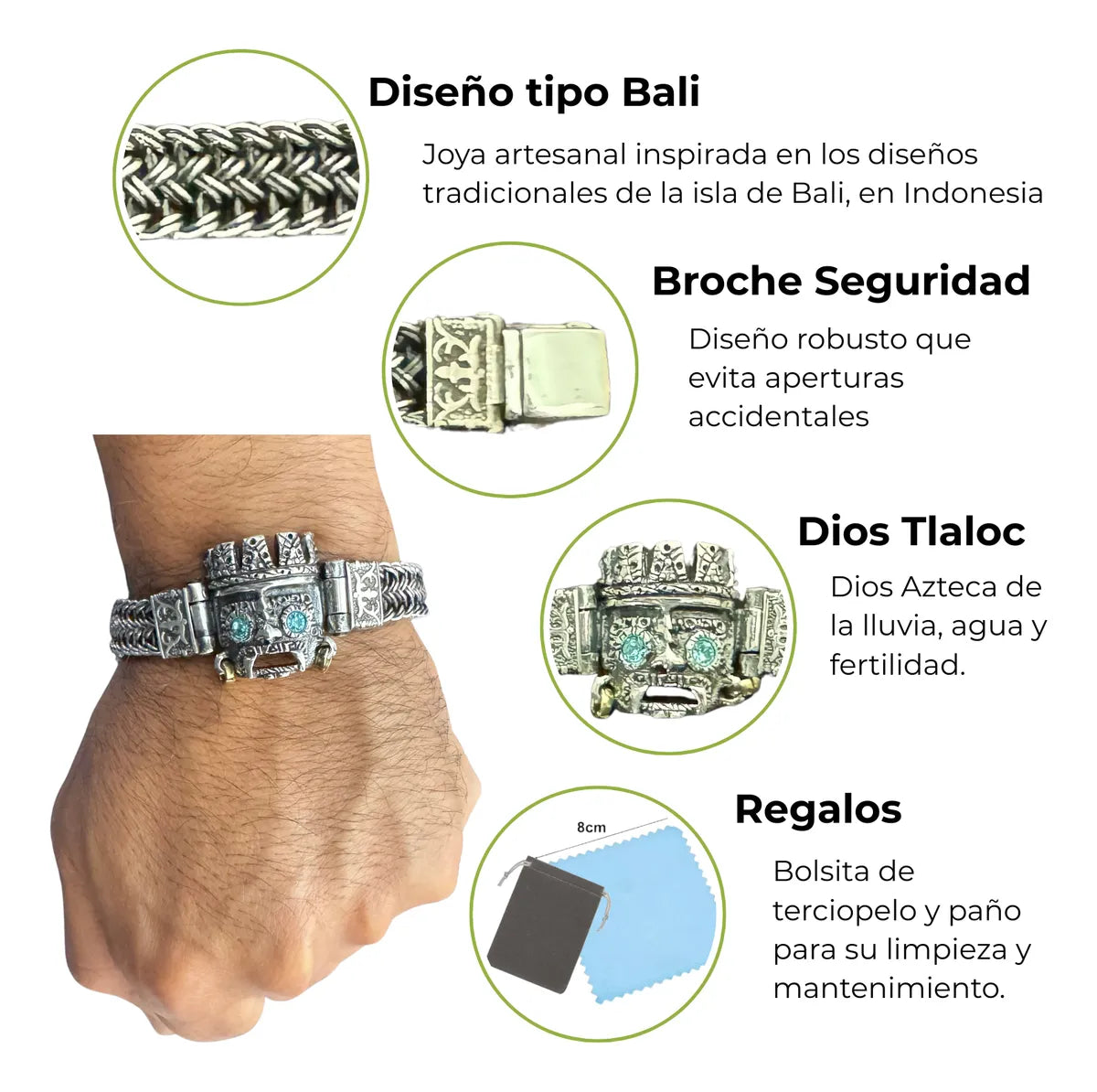 Brazalete Hombre Pulsera Plata 925 Bali Tlaloc Joyería Gamma