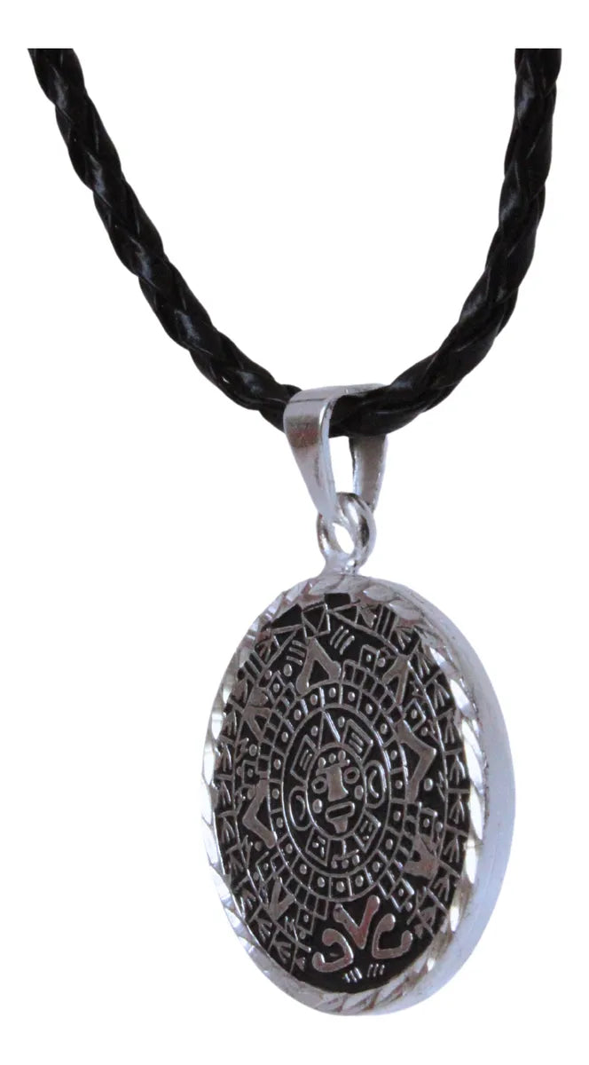 Collar Dije Calendario Azteca Y Templo Azteca Doble Vista Plata