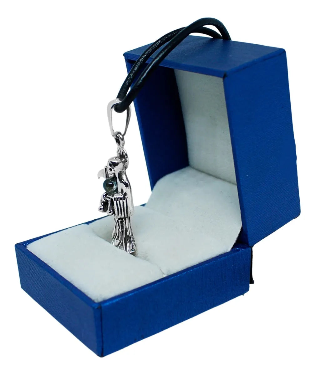 Dije Santa Muerte Plata 925 Cordón Piel Esfera Tornasol | Joyería Gamma