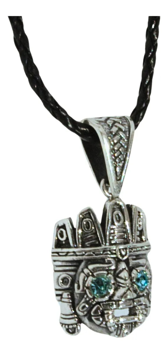 Dije Dios Tlaloc Plata 925 Azteca Maya Cordón Piel Hombre Plateado