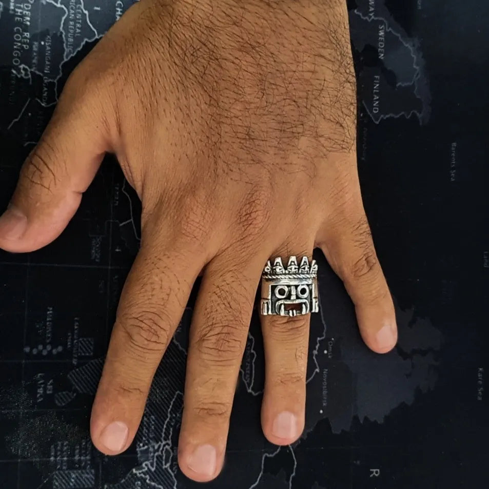Anillo Dios Tlaloc Plata 925 Maciza Hombre Mujer Artesanal