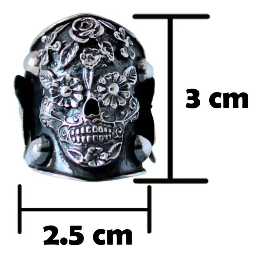 Anillo Mujer Calavera Flores Plata 925 Frida Kahlo Ajustable