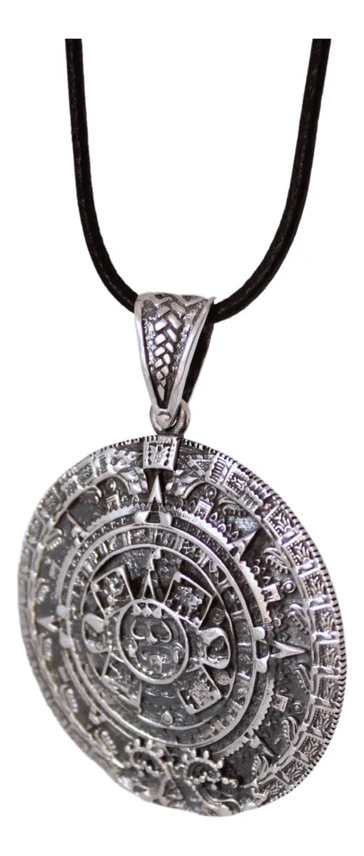 Collar De Plata Dije Medallón Calendario Azteca Quetzalcóatl Plateado