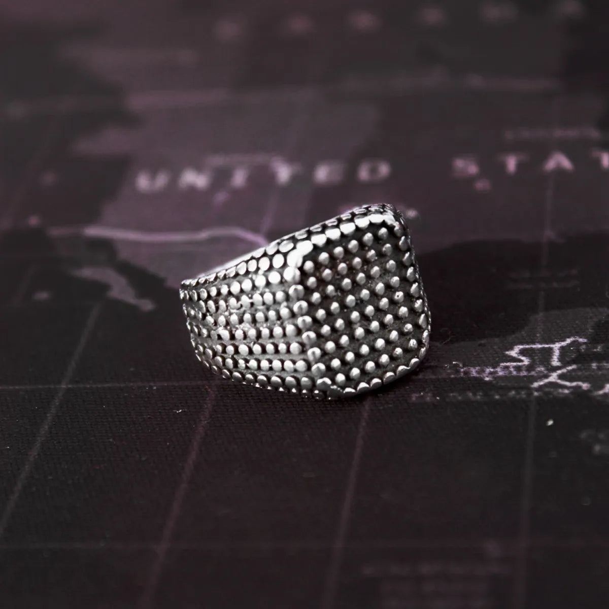 Anillo Hombre Plata 925 Pavonado Vintage Lunares Macizo