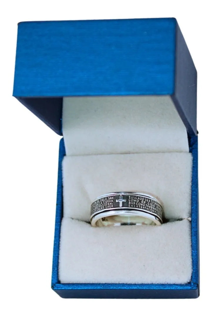 Argolla Antiestrés Plata 925 Padre Nuestro — Unisex y Giratoria