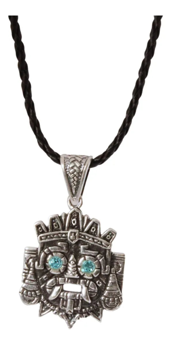 Collar Hombre Plata 925 Dije Tlaloc Azteca Cordón Piel Nice