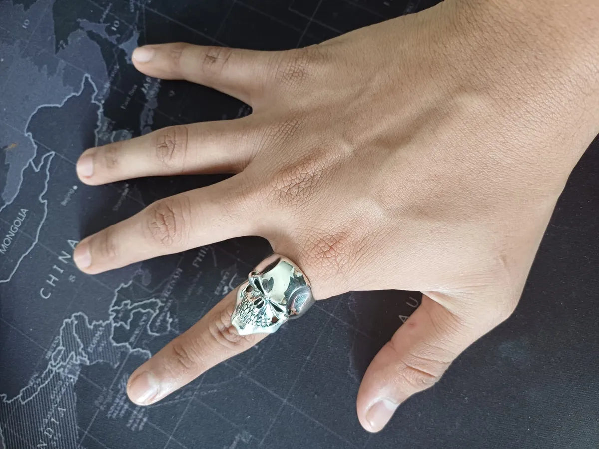 Anillo Para Hombre Cráneo Terrible Plata Maciza 925 Calavera
