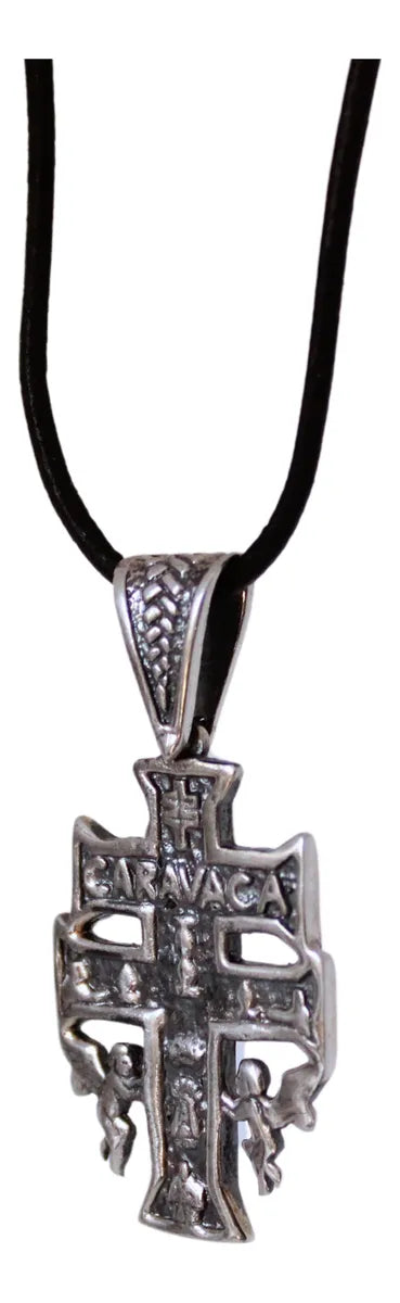 Dije Cruz Caravaca Plata 925 Unisex Cordón Piel Regalo Nice Plateado