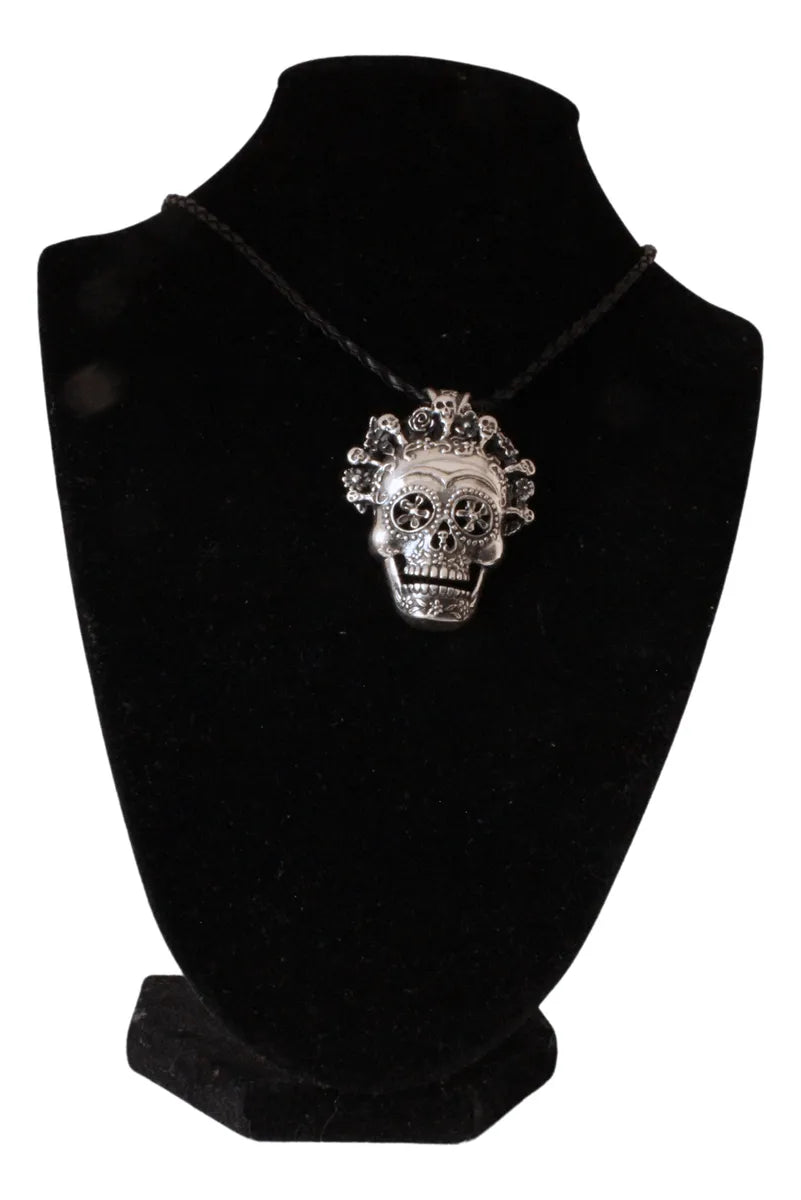 Dije Collar Mujer Frida Kahlo Calavera Con Flores Plata 925 Plateado