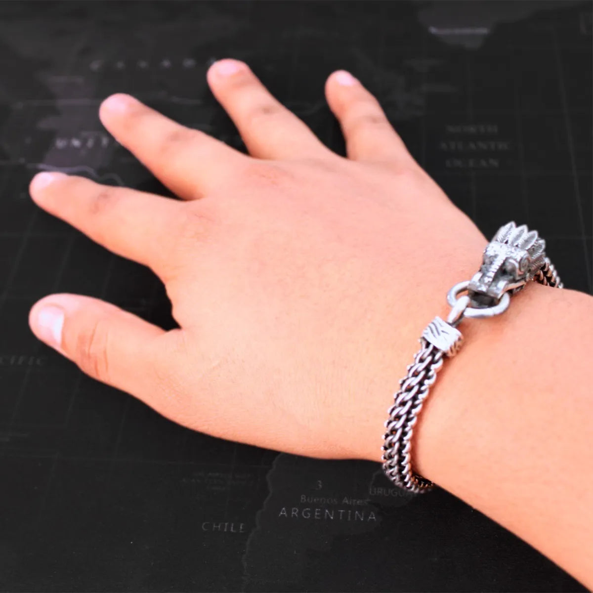 Pulsera Quetzalcóatl Plata 925 Pulso Tipo Bali Hombre Azteca
