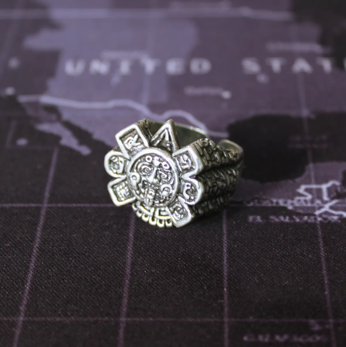 Anillo Hombre Sol Azteca Plata 925 Ajustable Joyería Gamma