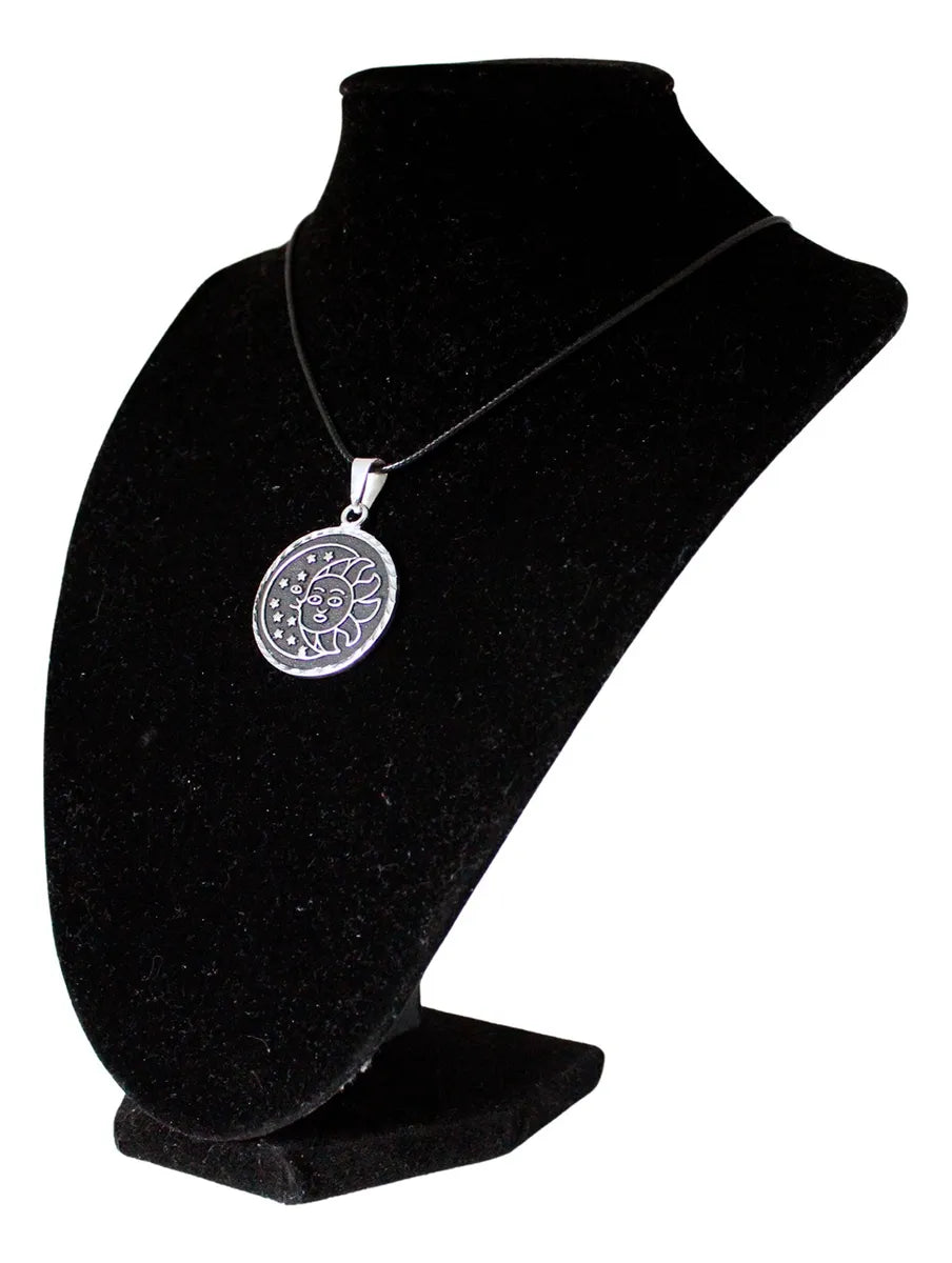 Collar Calendario Azteca Luna Sol Doble Cara Plateado