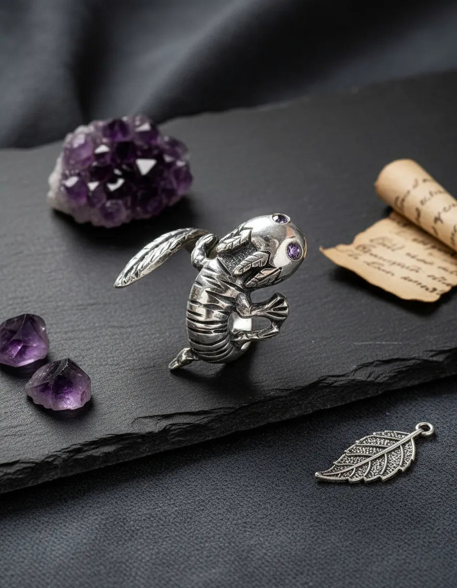 Anillo Ajolote Mexicano Plata 925 Zirconia Ajustable Axolotl