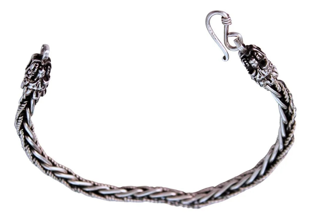 Pulsera Quetzalcóatl Doble Plata 925 Pulso Tipo Bali Hombre