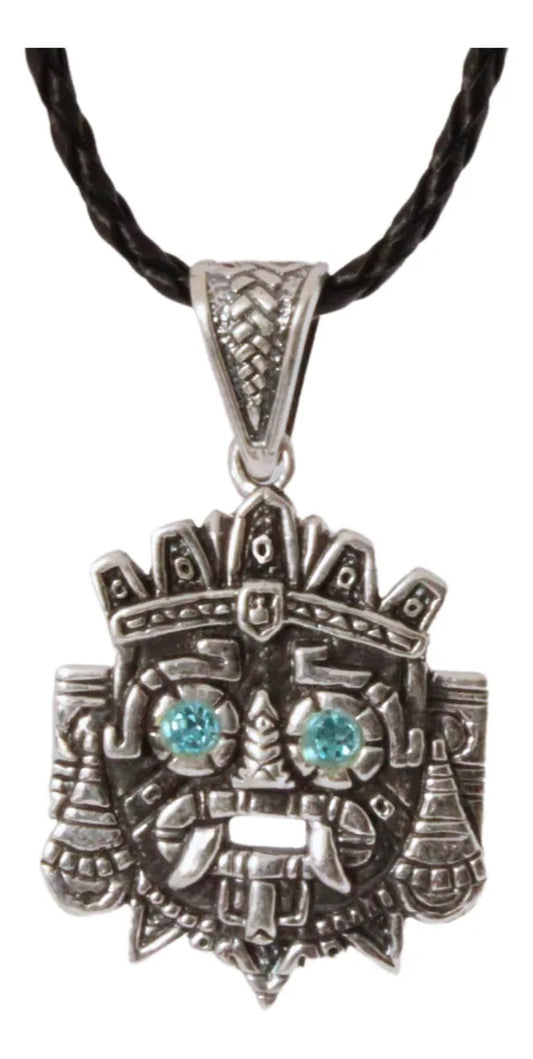 Collar Hombre Plata 925 Dije Tlaloc Azteca Cordón Piel Nice