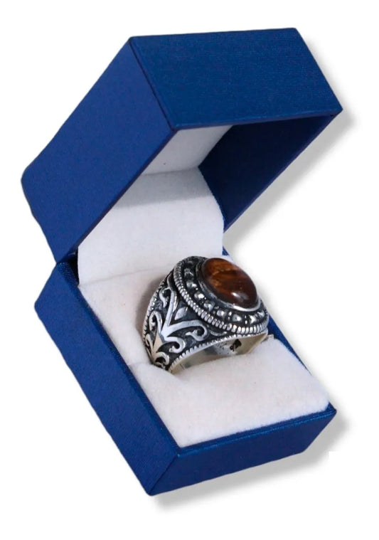 Anillo Turco Otomano Plata925 Hombre Ojo De Tigre Líder