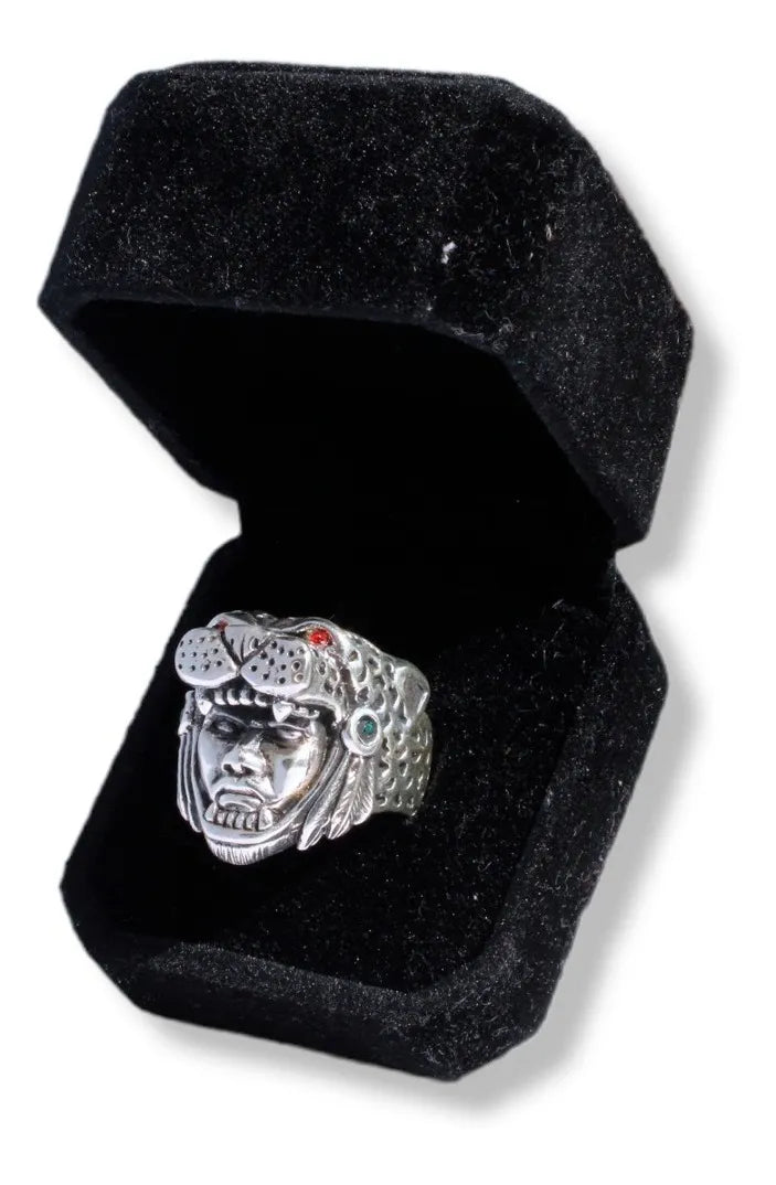 Anillo Guerrero Jaguar Azteca Plata 925 Hombre Taxco Mexico