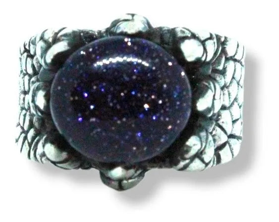 Anillo Eragón Dragón Plata 925 Hombre Mujer Venturina Azul