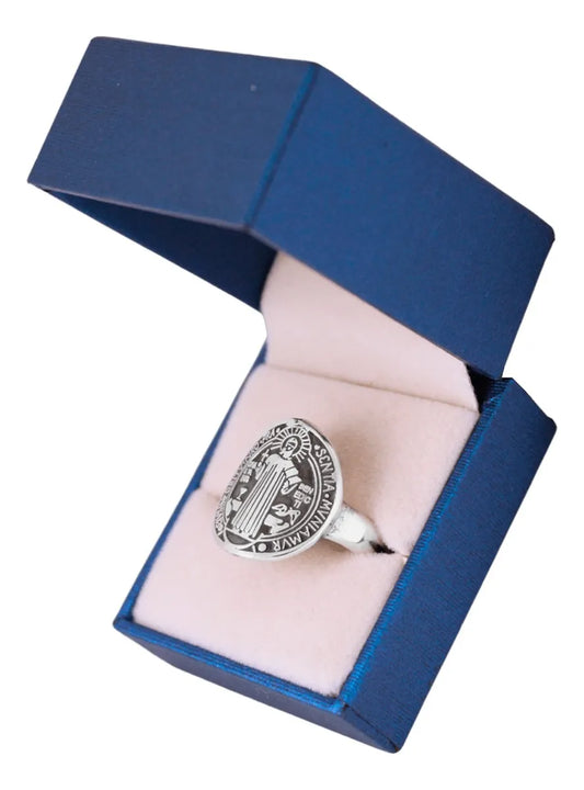 Anillo Para Hombre San Benito Pastor Caballero Plata 925