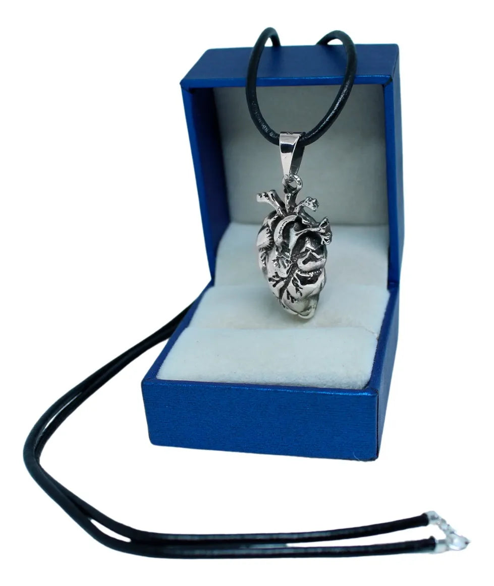 Dije Corazón Valor Plata Fina 925 Mujer Collar Cordón Piel
