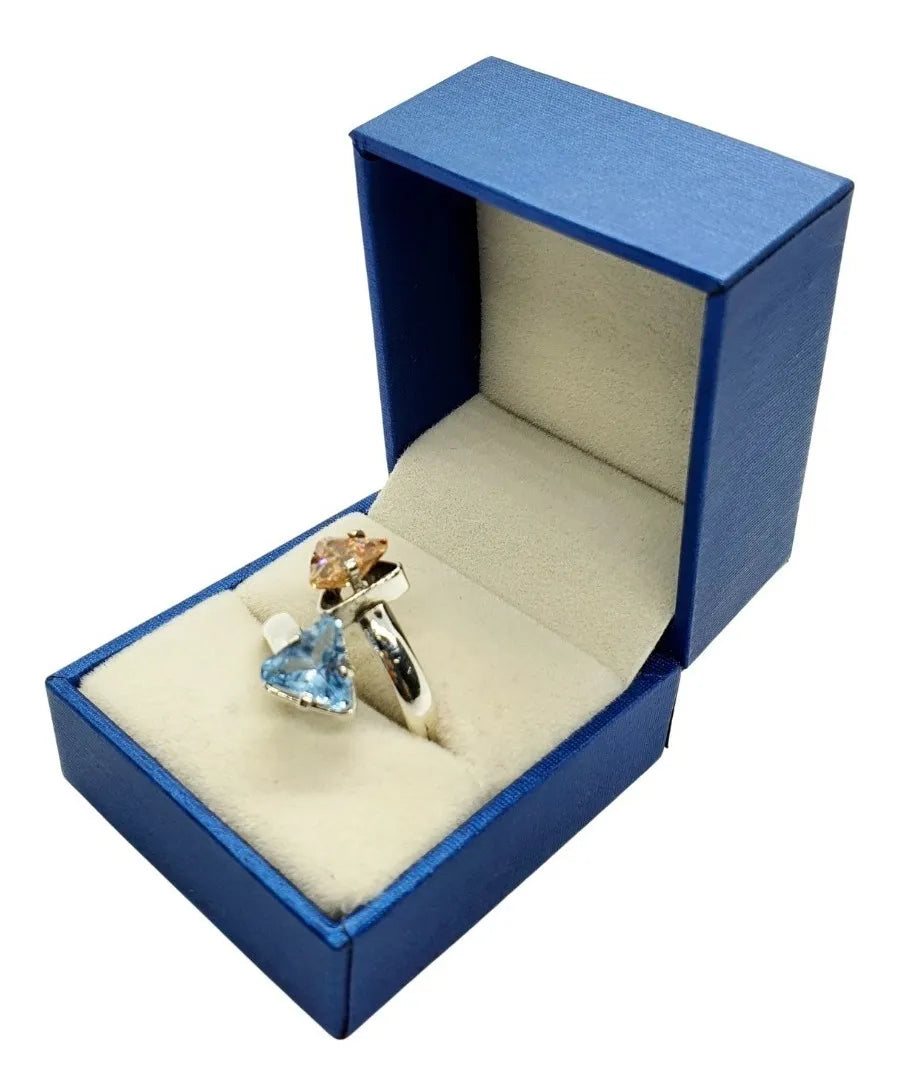 Anillo De Mujer Coatlicue Plata 925 Promesa Dama Compromiso Dorado Y Aguamarina