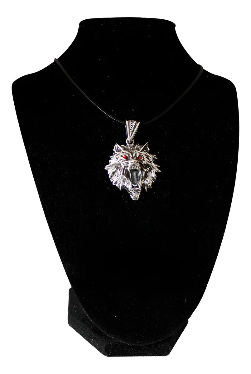 Dije Lobo Fenrir Plata 925 Hombre Collar Cordón Piel Taxco