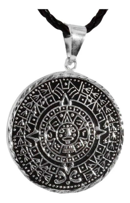 Collar Calendario Azteca Maya Dije Grande Plata 925 Hombre