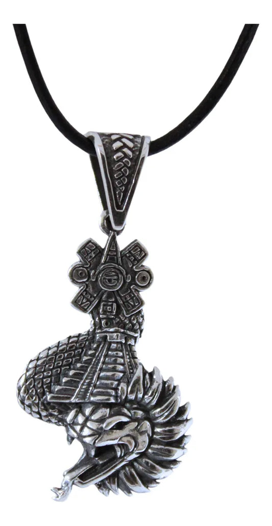 Dije Pirámide Azteca Dios Quetzalcóatl Plata Fina 925 Hombre Plateado