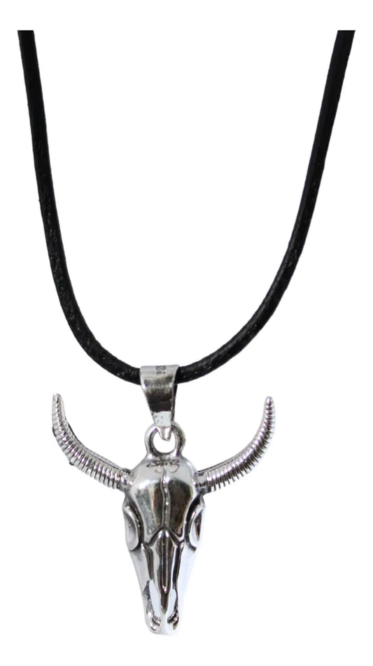 Dije Cráneo Cabeza Toro Plata 925 Hombre Cordón Piel Joyería