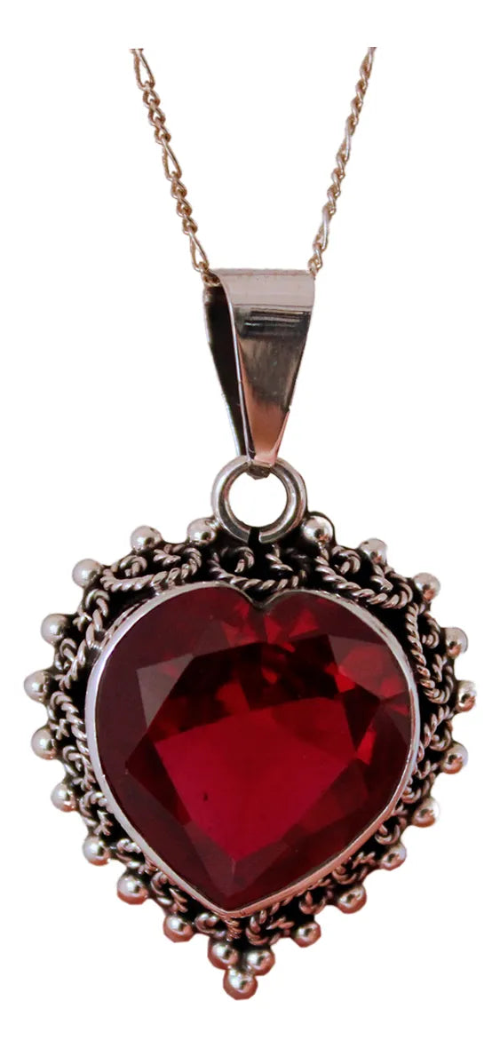 Collar Corazón Gema Rubí Plata 925 Joyería Gamma Rojo