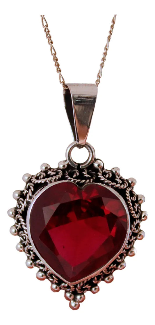 Collar Corazón Gema Rubí Plata 925 Joyería Gamma Rojo