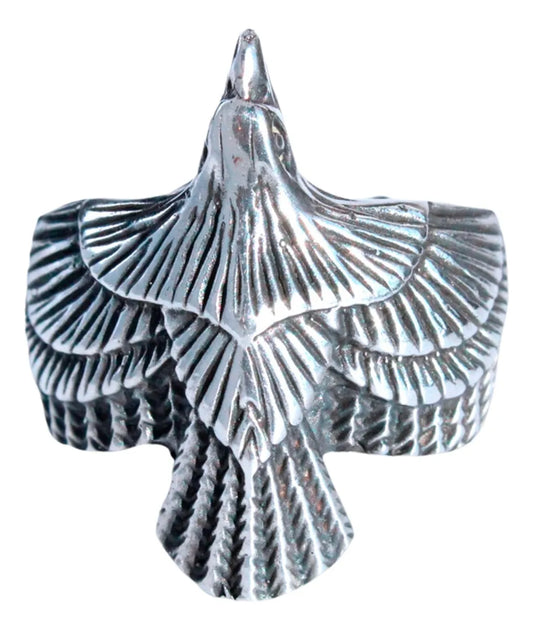 Anillo Hombre Águila Mexicana Plata 925 Ajustable Hecho Mano Plateado
