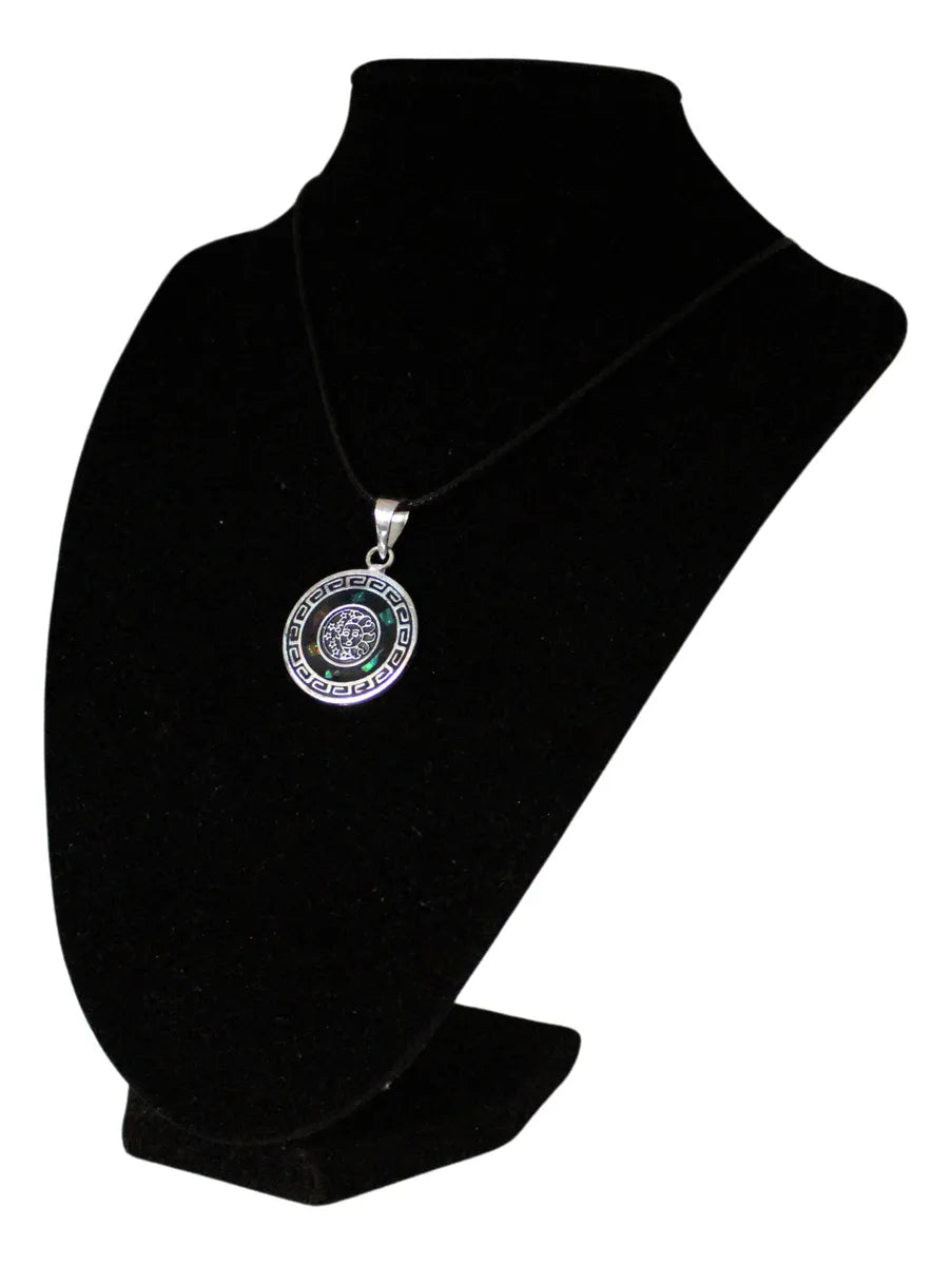 Dije Colgante Ópalo Sol Y Luna Plateado Calendario Azteca