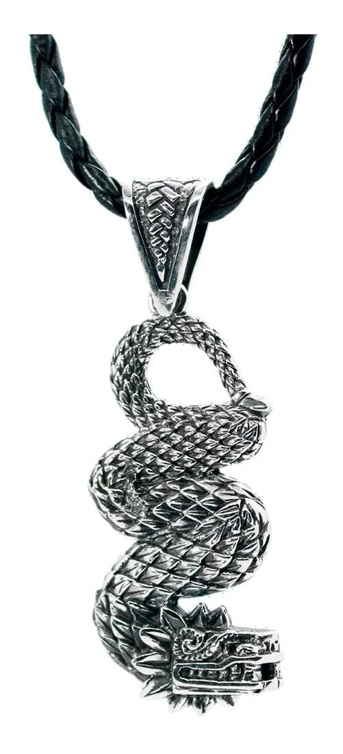 Dije Quetzalcóatl Plata 925 Serpiente Emplumada Cordón Piel
