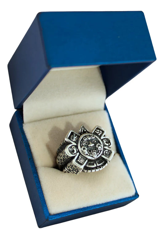 Anillo Hombre Sol Azteca Plata 925 Ajustable Joyería Gamma