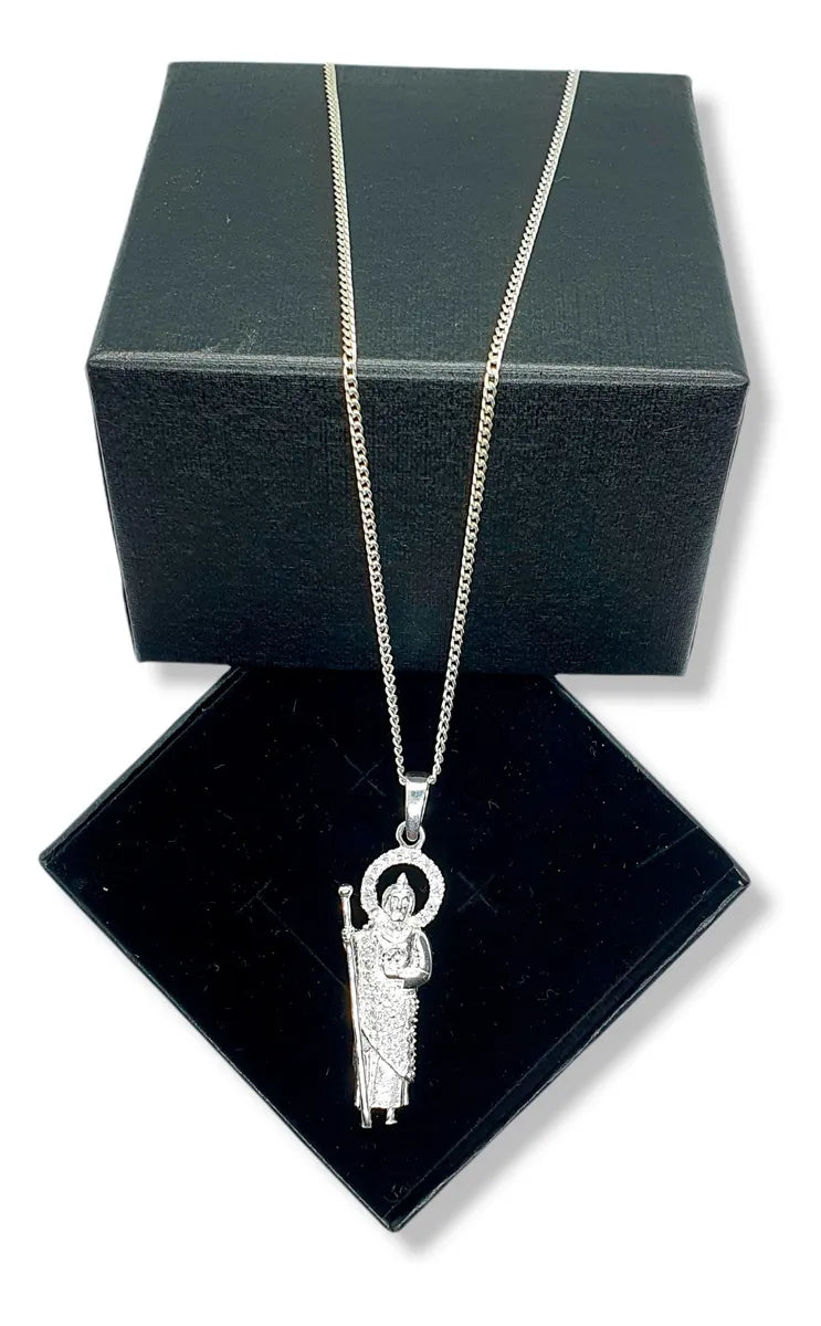 Dije San Judas Plata 925 Cadena Hombre Mujer Zirconia Regalo Diamante