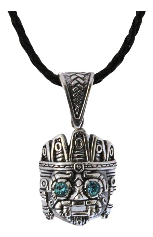 Dije Dios Tlaloc Plata 925 Azteca Maya Cordón Piel Hombre Plateado