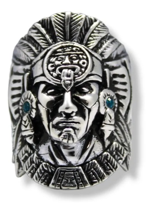 Anillo Hombre Cuauhtémoc Plata 925 Tlatoani Azteca Mexica
