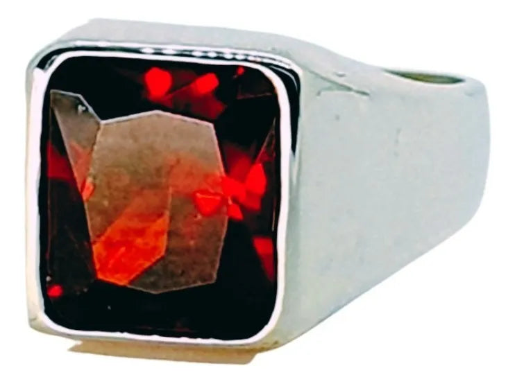 Anillo Daniel Plata 925 Hombre Zirconia Rojo Granate 10x12mm