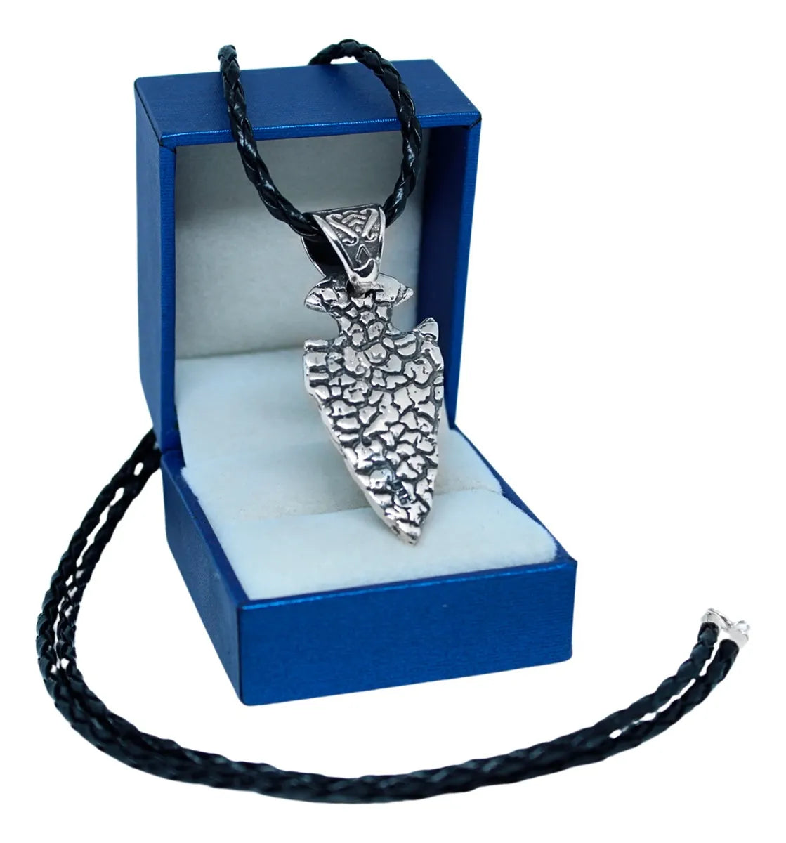 Dije Punta De Flecha Primitiva Plata 925 Cordón Piel Regalo