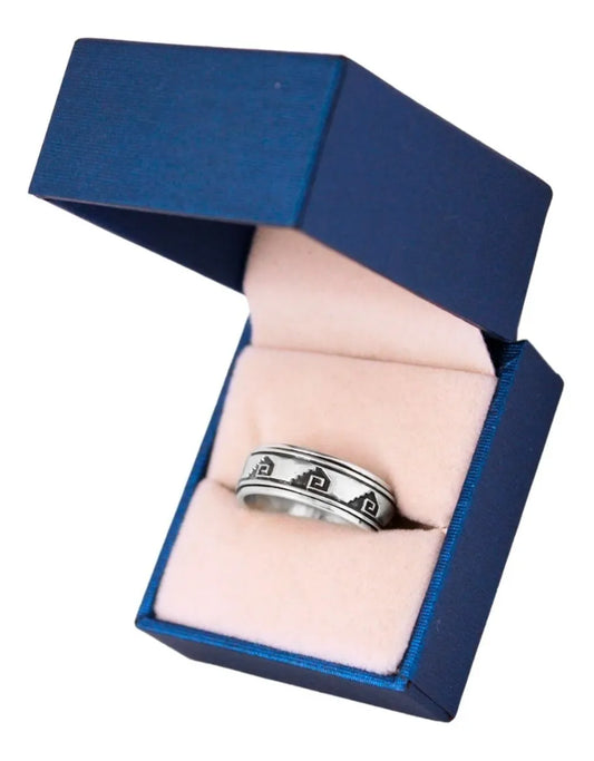 Argolla Pirámides Grecas Plata 925 Giratoria Antiestrés Niza