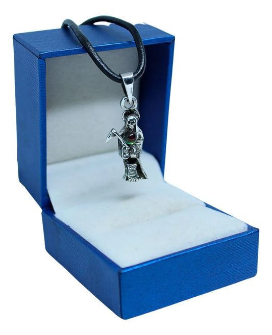 Dije Santa Muerte Plata 925 Esfera Tornasol con Cordón de Piel Unisex | Joyería Gamma