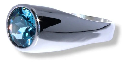 Anillo Plata925 Hombre Aguamarina 12mm Elegante Joyería Fina